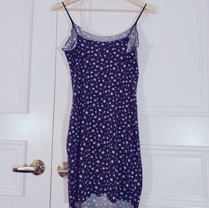 Flirty Floral Blue Strappy Slip Lettuce Trim Dress